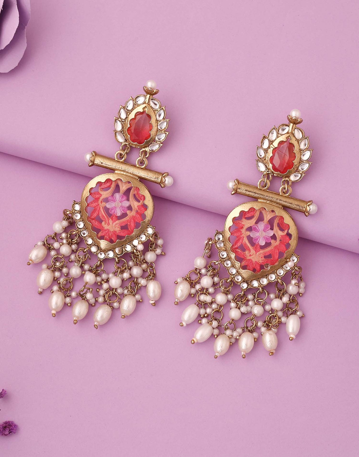 Pink Mendi Gold Polish Dangle Earring