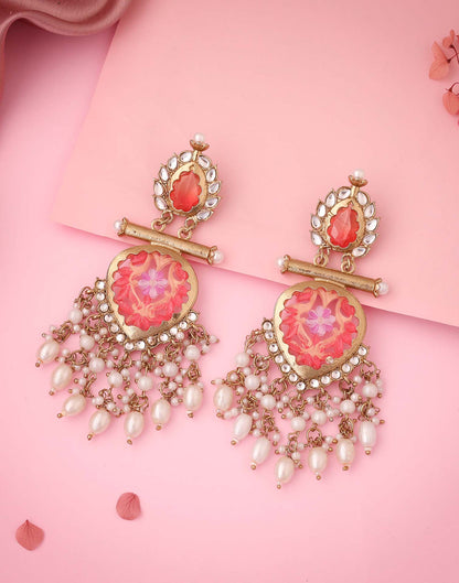 Pink Mendi Gold Polish Dangle Earring