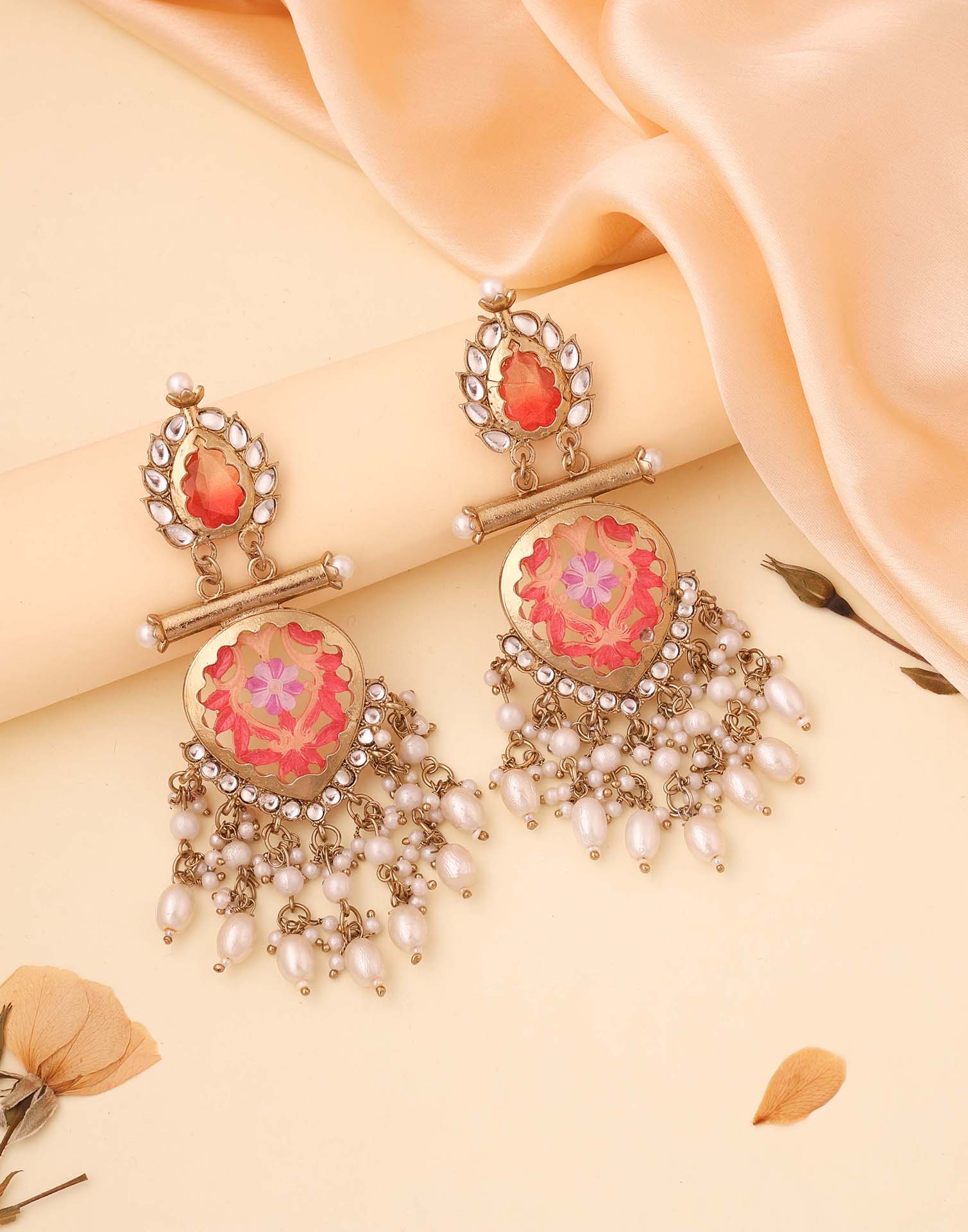 Pink Mendi Gold Polish Dangle Earring