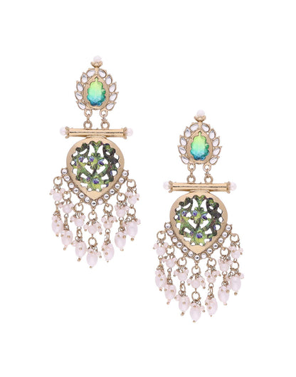 Green Mendi Gold Polish Dangle Earring