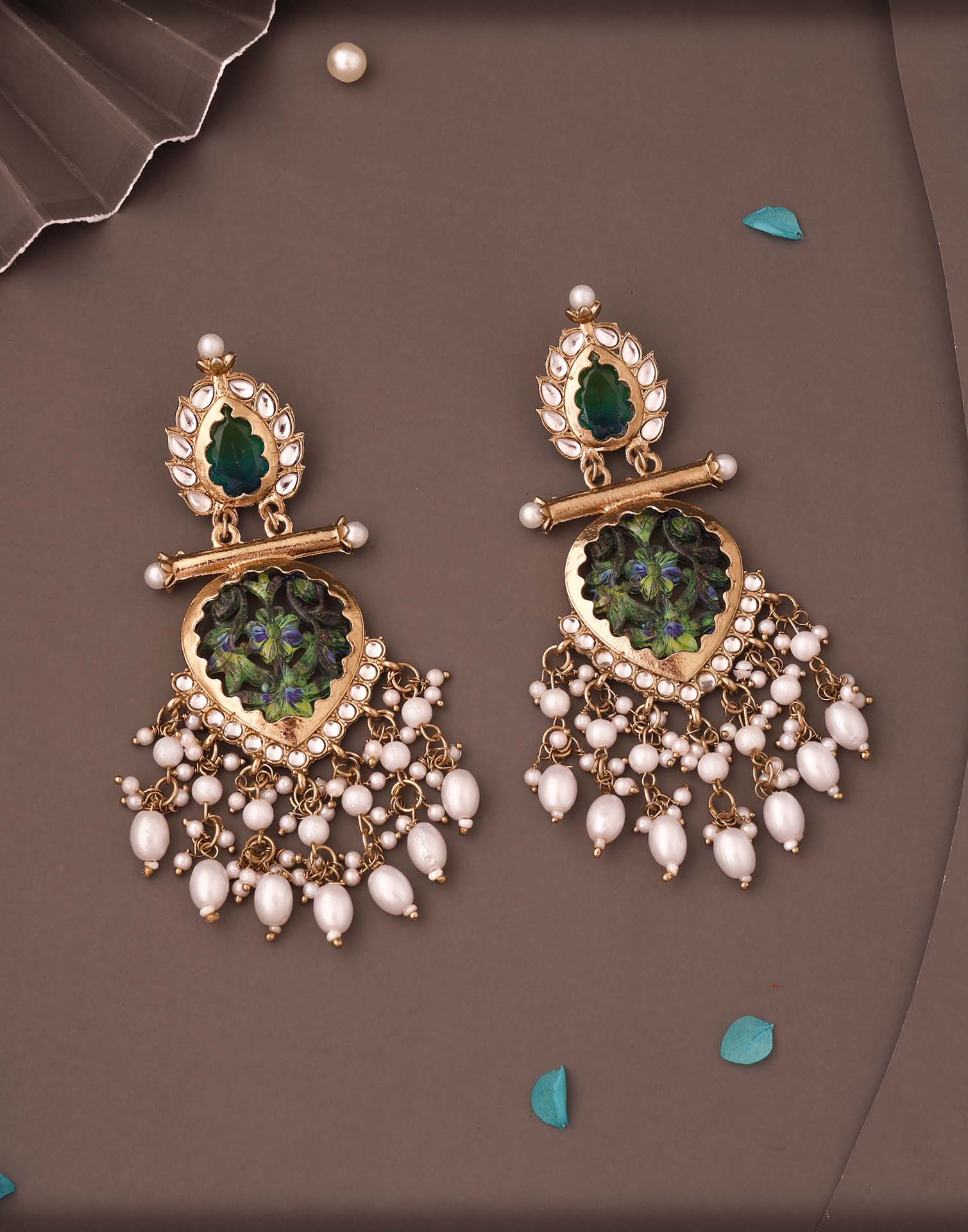 Green Mendi Gold Polish Dangle Earring