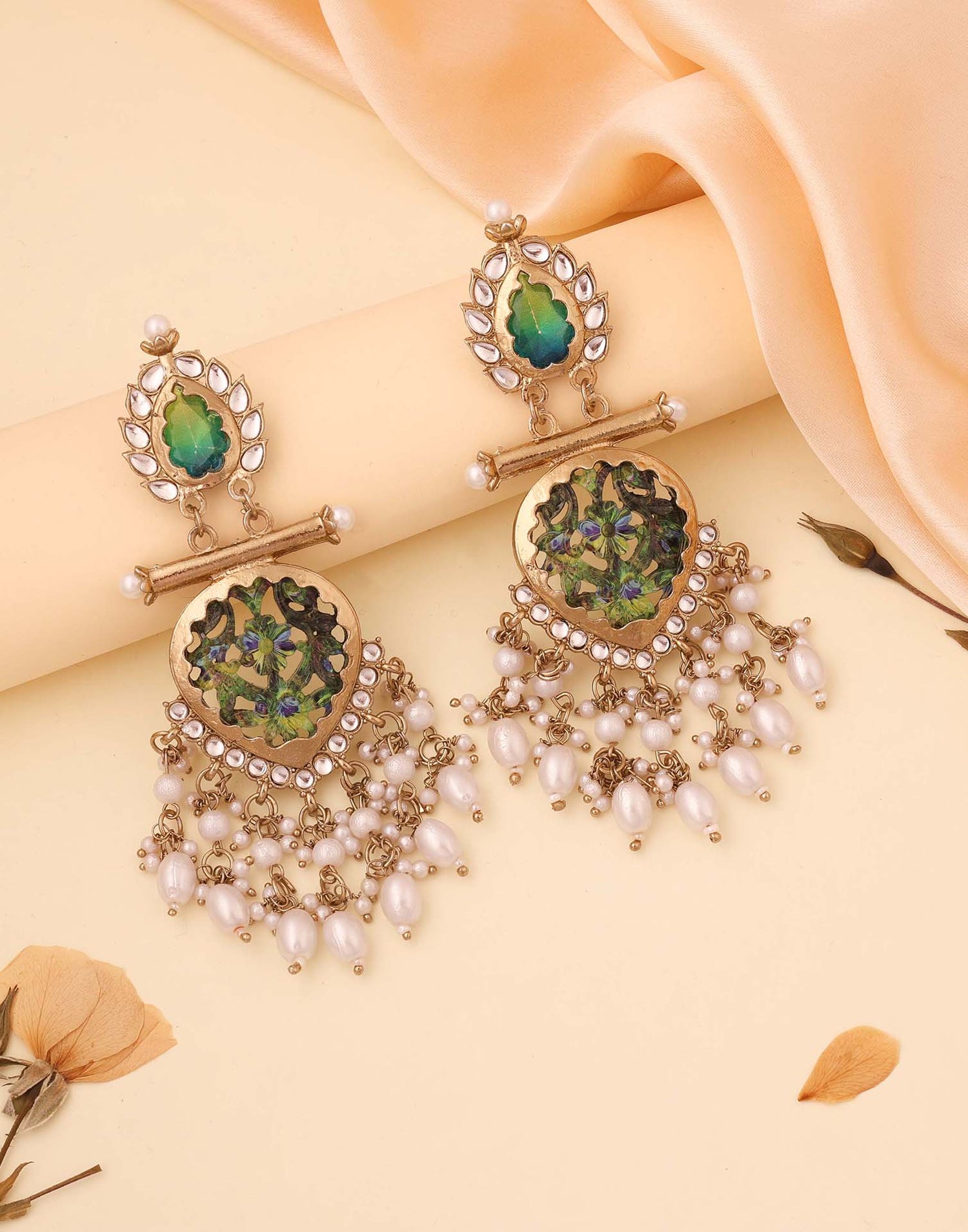 Green Mendi Gold Polish Dangle Earring