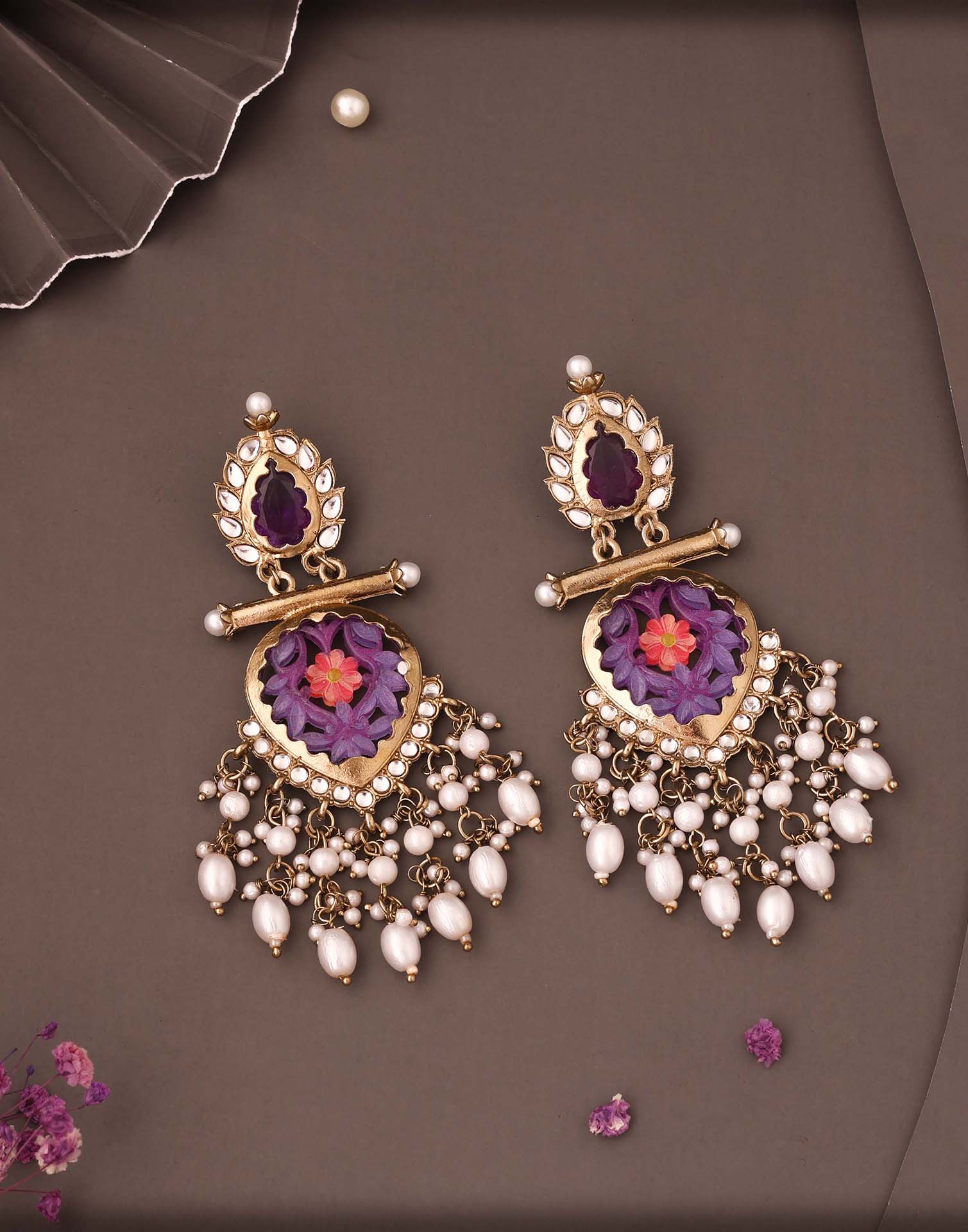 Lavender Mendi Gold Polish Dangle Earring