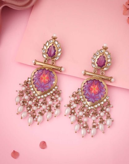 Lavender Mendi Gold Polish Dangle Earring