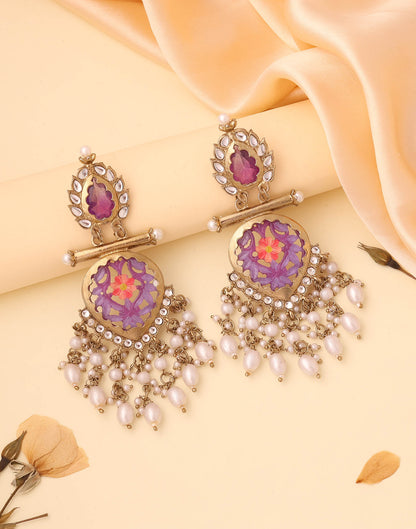 Lavender Mendi Gold Polish Dangle Earring