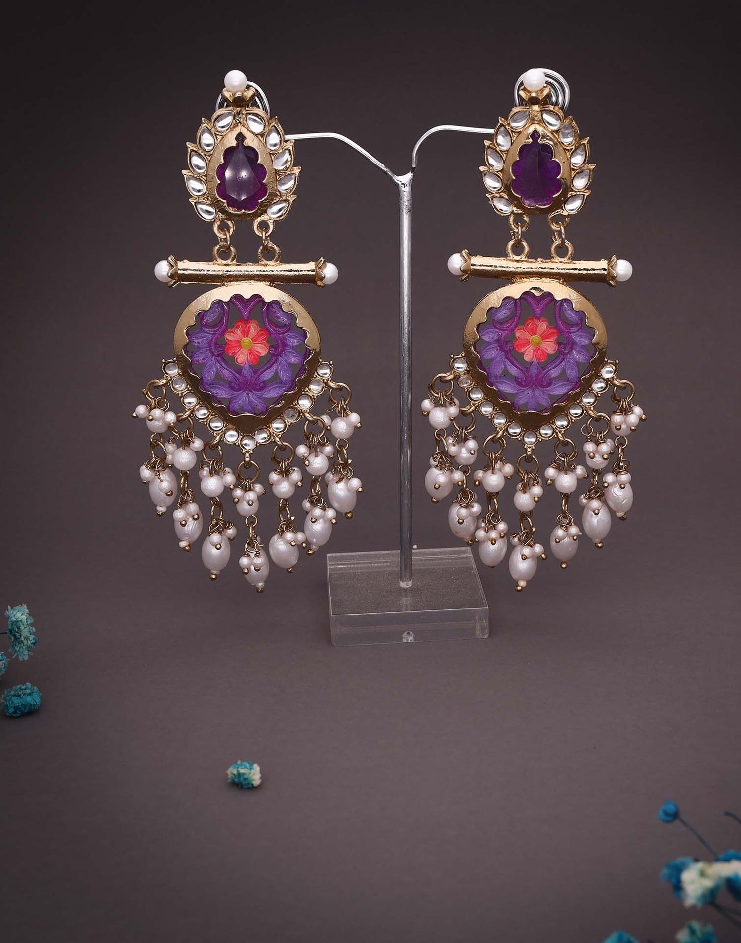 Lavender Mendi Gold Polish Dangle Earring