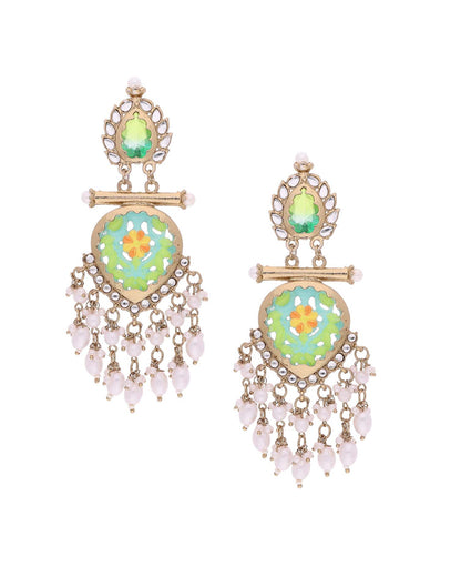 Green Mendi Gold Polish Dangle Earring