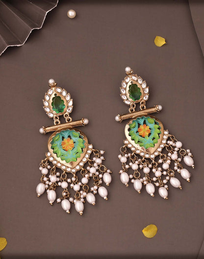 Green Mendi Gold Polish Dangle Earring