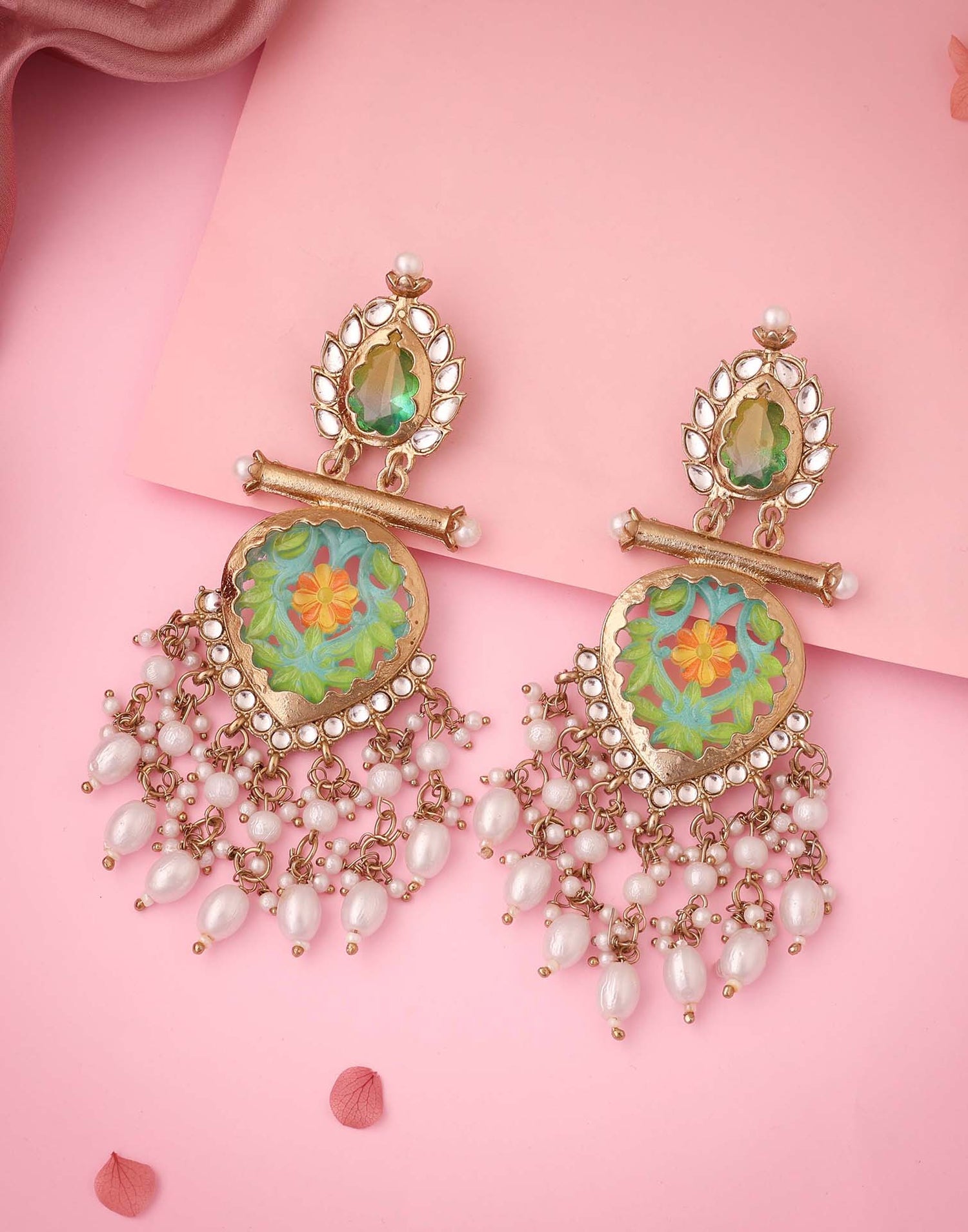 Green Mendi Gold Polish Dangle Earring