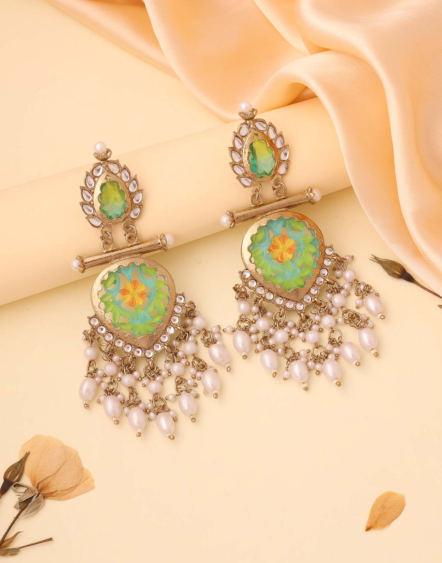 Green Mendi Gold Polish Dangle Earring