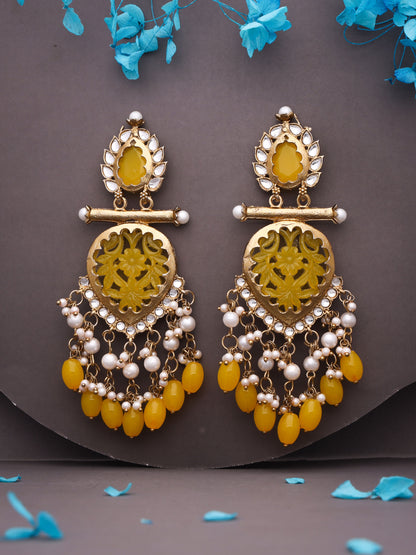 Yellow Mendi Gold Polish Dangle Earring