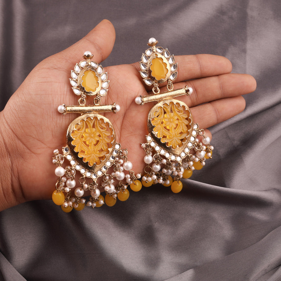 Yellow Mendi Gold Polish Dangle Earring