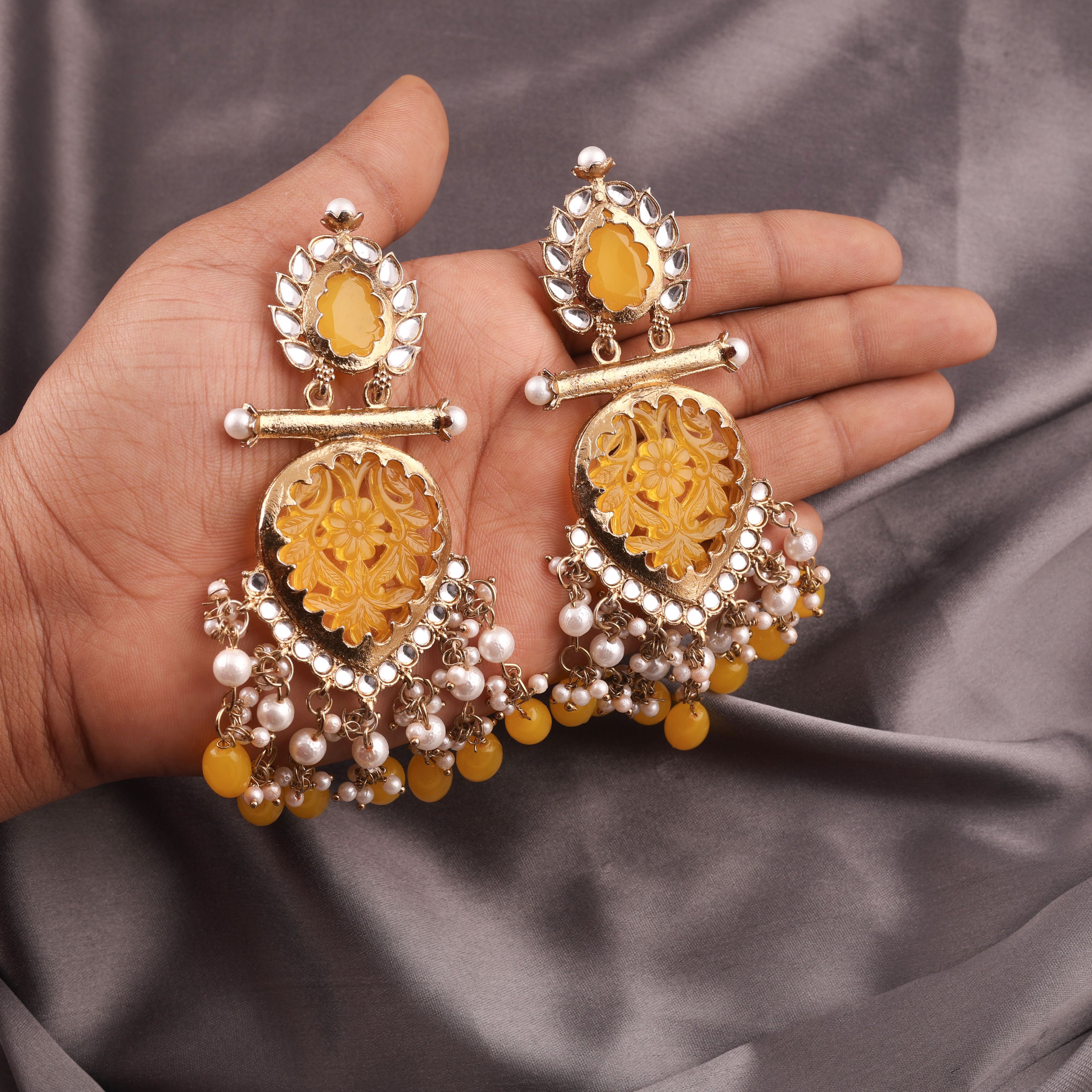 Yellow Mendi Gold Polish Dangle Earring