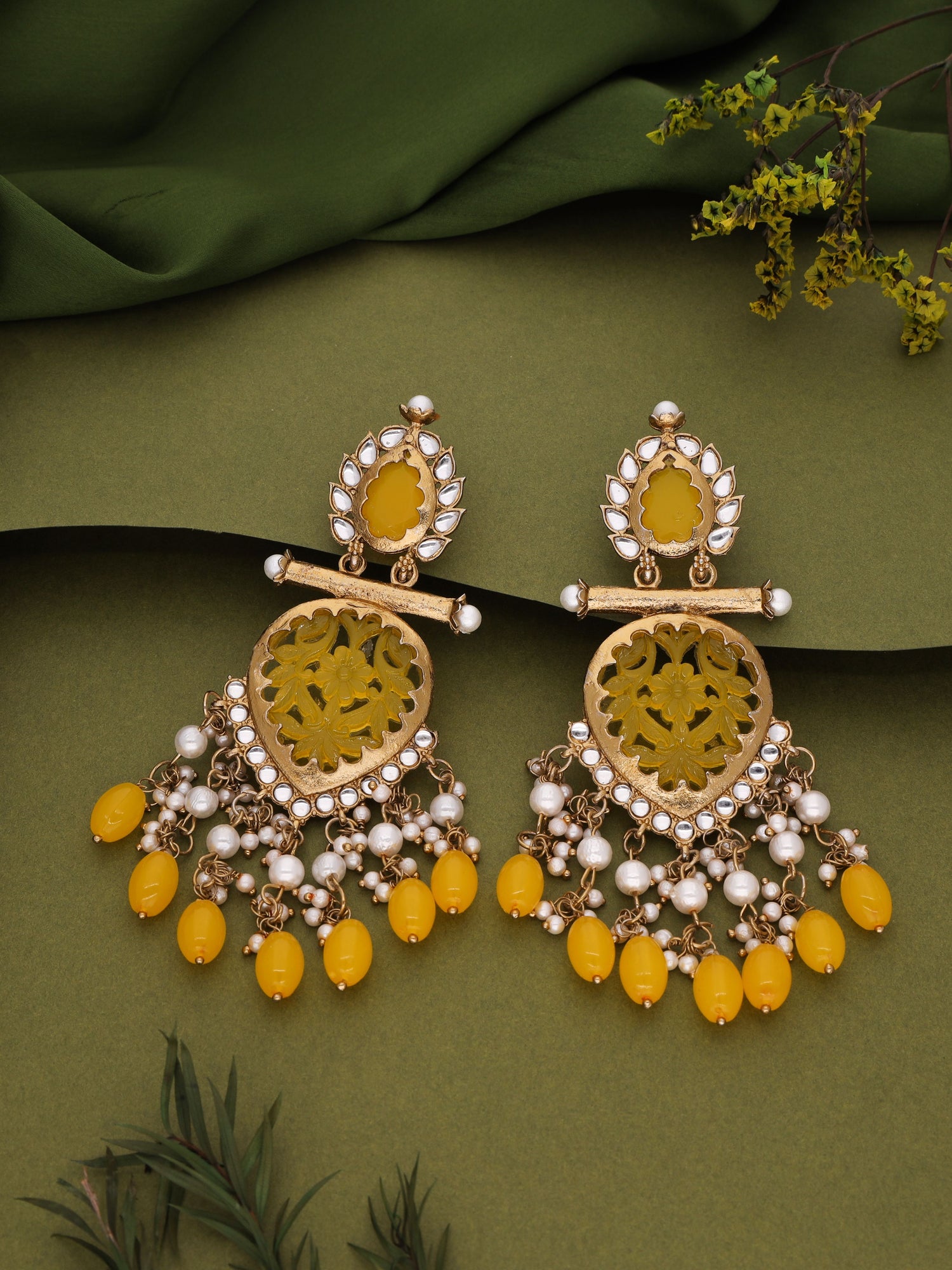 Yellow Mendi Gold Polish Dangle Earring