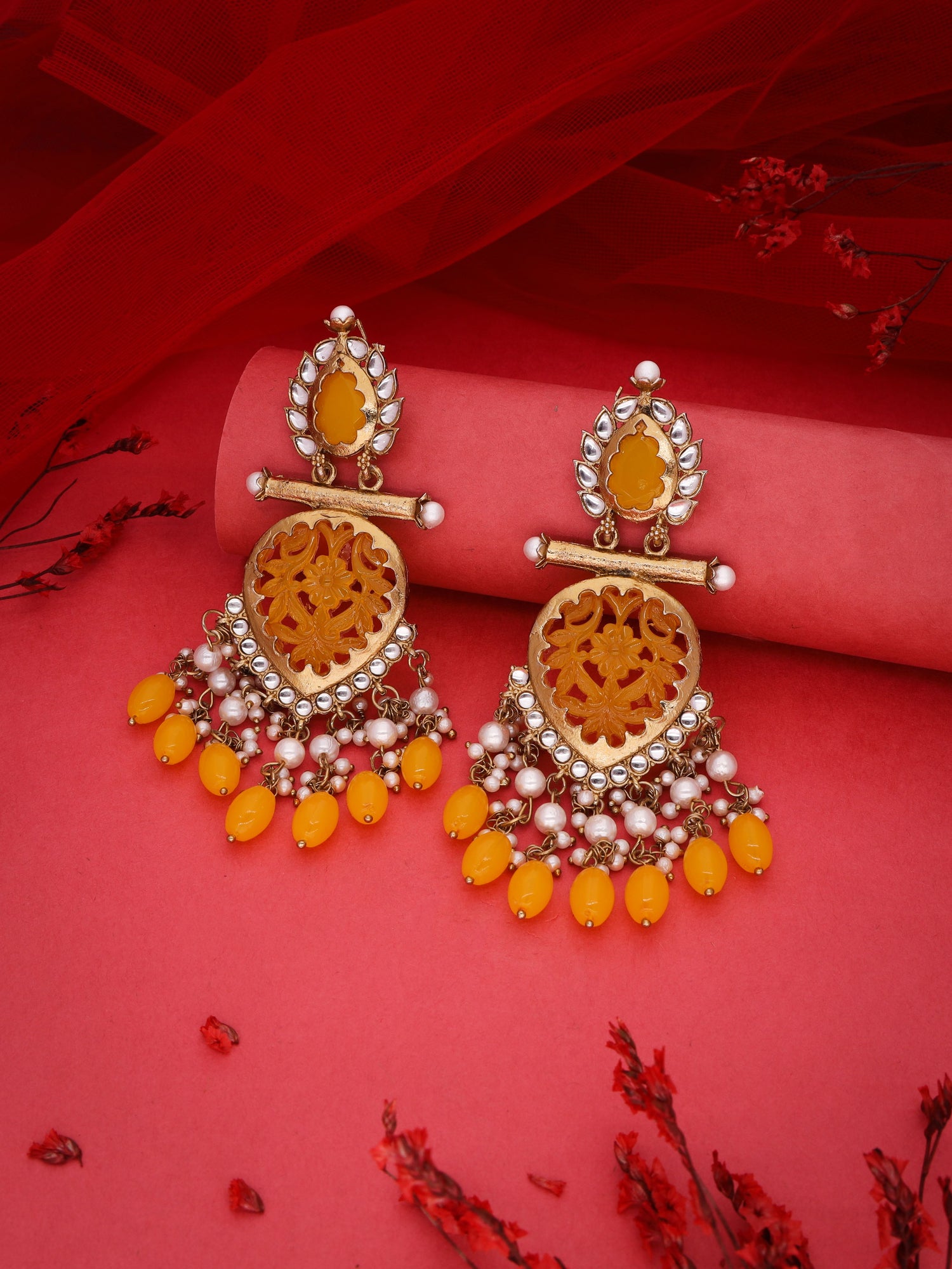 Yellow Mendi Gold Polish Dangle Earring