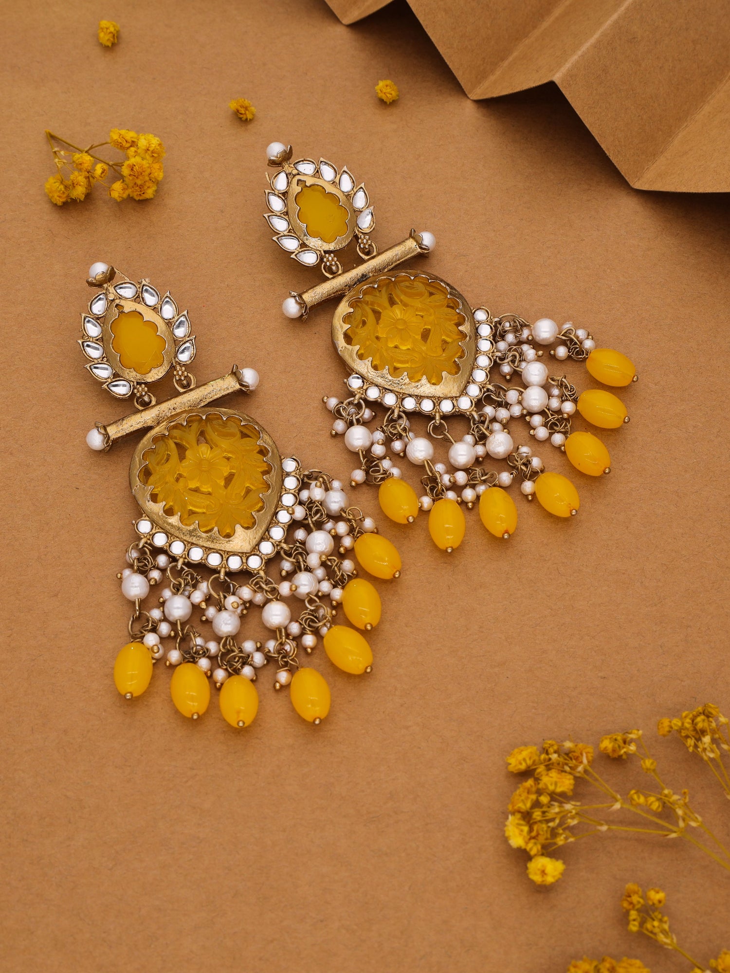 Yellow Mendi Gold Polish Dangle Earring