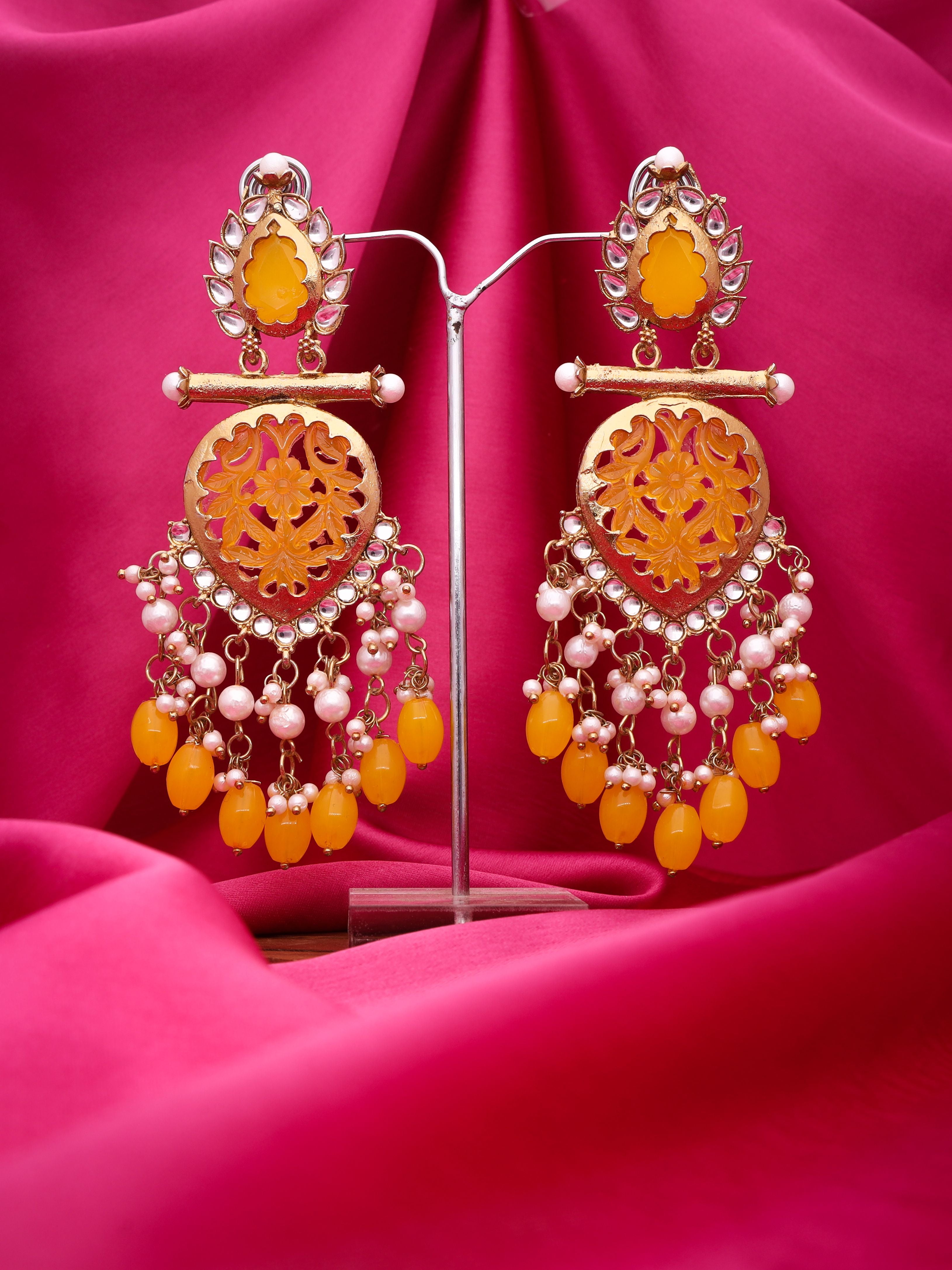 Yellow Mendi Gold Polish Dangle Earring