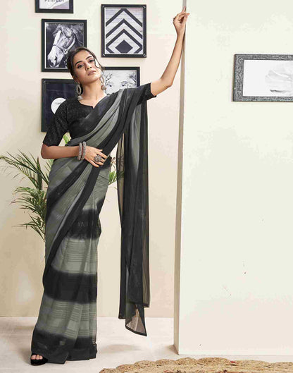 Ready To Wear Black Georgette Printed Plain Saree