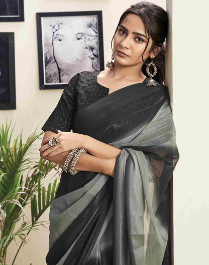 Ready To Wear Black Georgette Printed Plain Saree