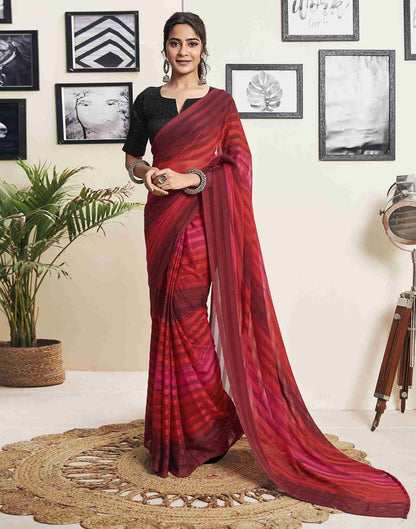 Ready To Wear Maroon Georgette Printed Plain Saree