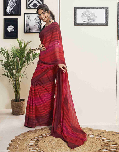 Ready To Wear Maroon Georgette Printed Plain Saree