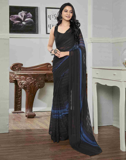 Ready To Wear Black Georgette Printed Plain Saree