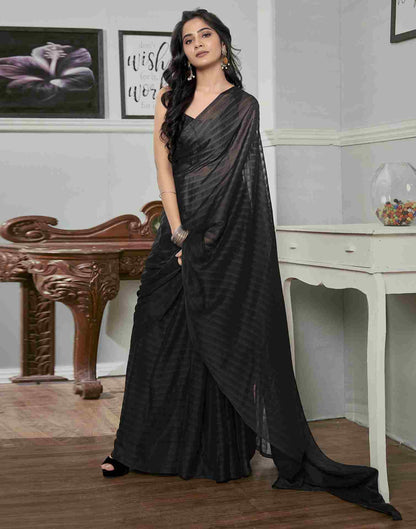 Ready To Wear Black Georgette Plain Saree