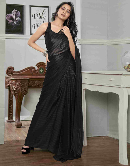 Ready To Wear Black Georgette Plain Saree