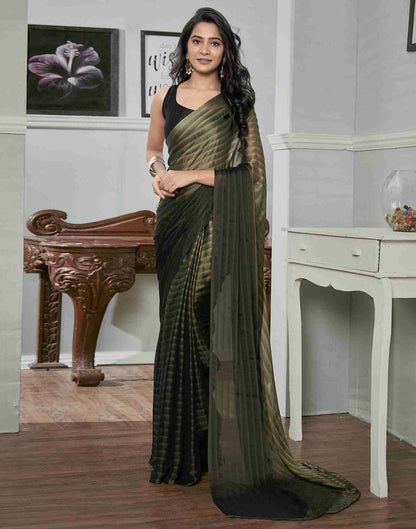 Ready To Wear Army Green Georgette Plain Saree