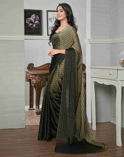 Ready To Wear Army Green Georgette Plain Saree