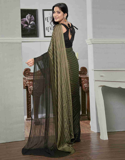 Ready To Wear Army Green Georgette Plain Saree