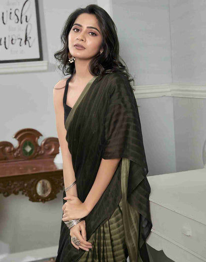 Ready To Wear Army Green Georgette Plain Saree