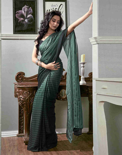 Ready To Wear Dark Green Georgette Plain Saree