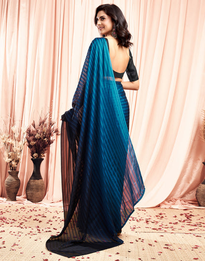 Ready To Wear Sea Blue Georgette Plain Saree