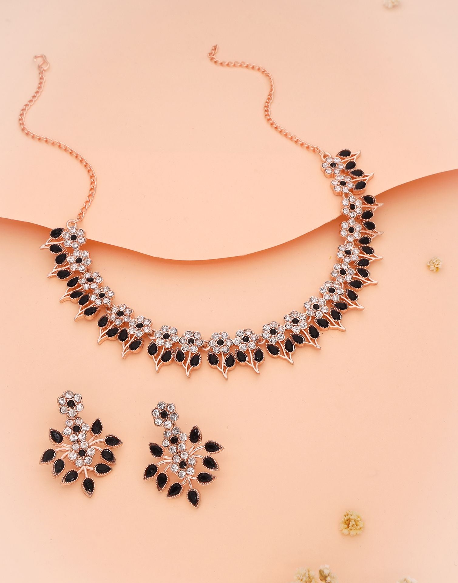 Black Rose Gold Choker Necklace Set With Dangle Earring