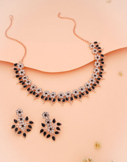 Black Rose Gold Choker Necklace Set With Dangle Earring