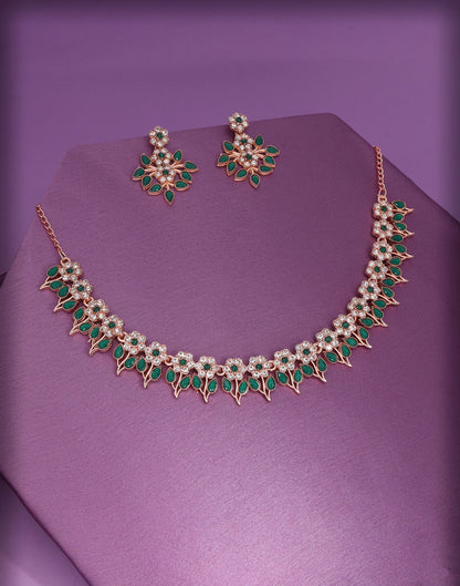 Green Rose Gold Choker Necklace Set With Dangle Earring