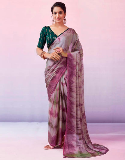 Ready to Wear Wine Chiffon Printed Saree