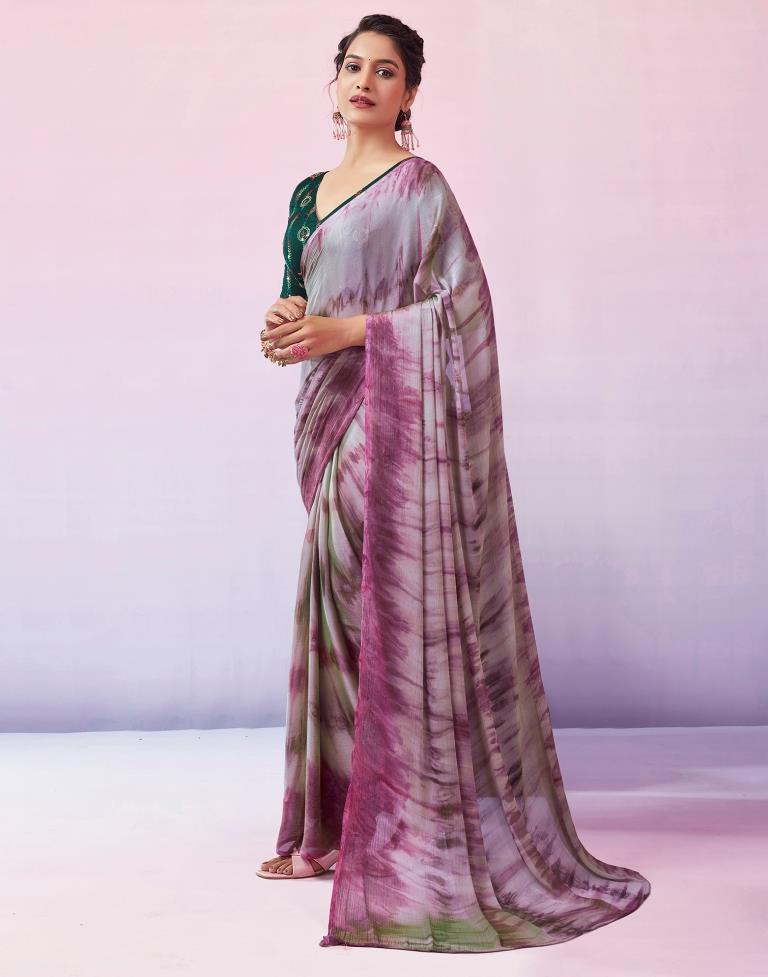 Ready to Wear Wine Chiffon Printed Saree