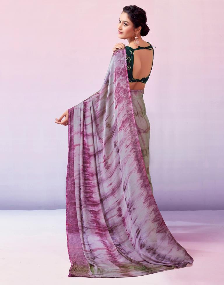 Ready to Wear Wine Chiffon Printed Saree