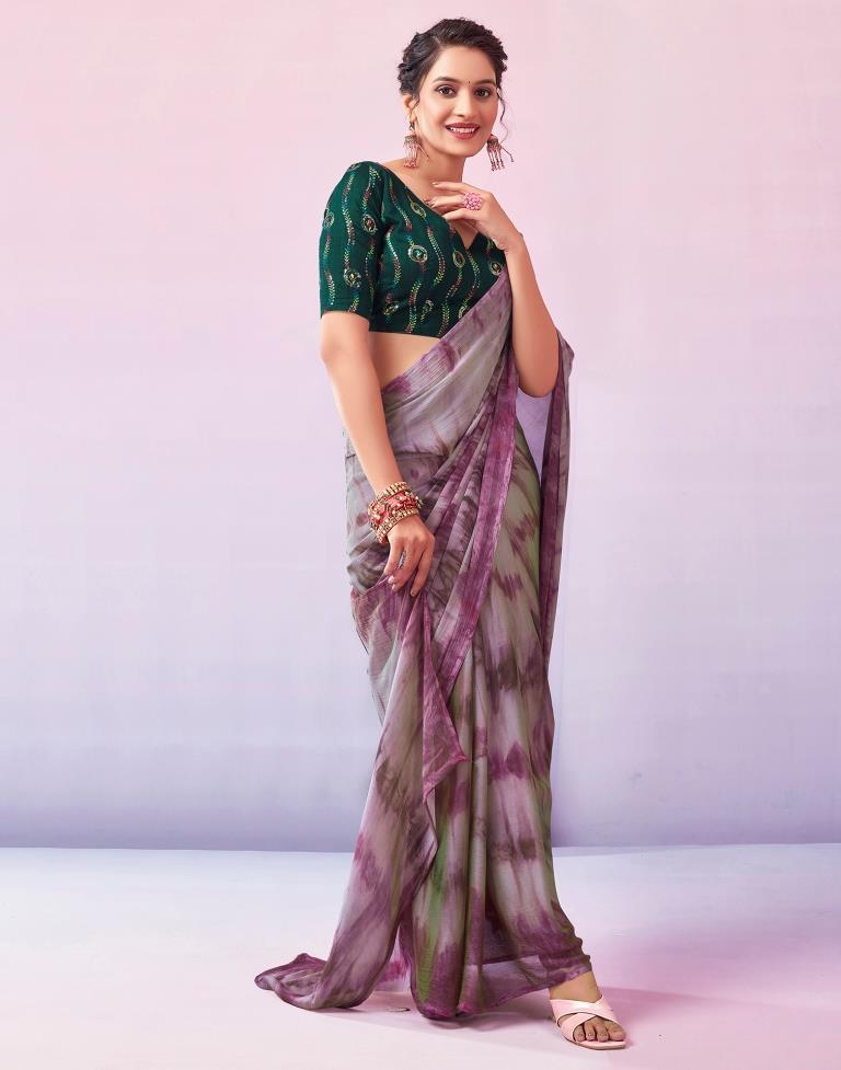 Ready to Wear Wine Chiffon Printed Saree