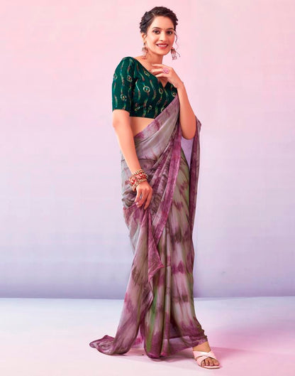 Ready to Wear Wine Chiffon Printed Saree