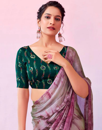 Ready to Wear Wine Chiffon Printed Saree