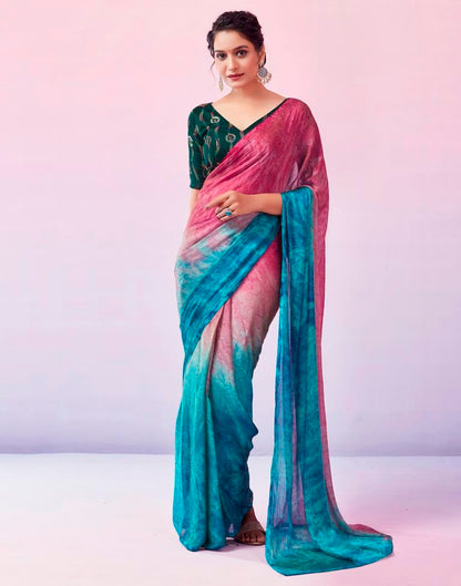 Ready to Wear Blue Chiffon Printed Saree