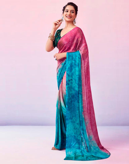 Ready to Wear Blue Chiffon Printed Saree