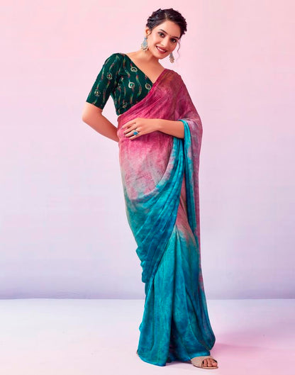 Ready to Wear Blue Chiffon Printed Saree