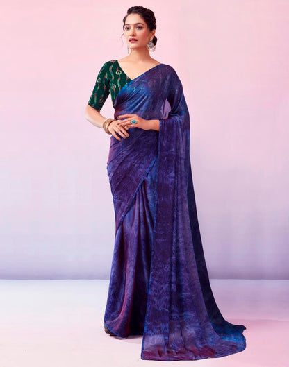 Ready to Wear Blue Chiffon Printed Saree