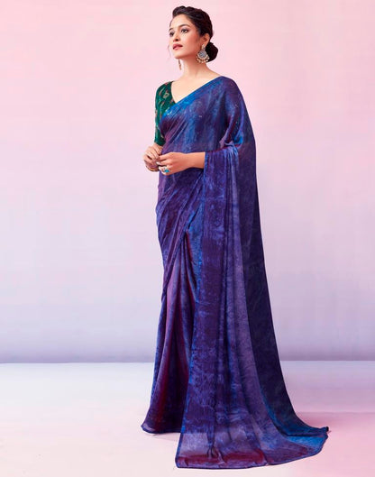 Ready to Wear Blue Chiffon Printed Saree