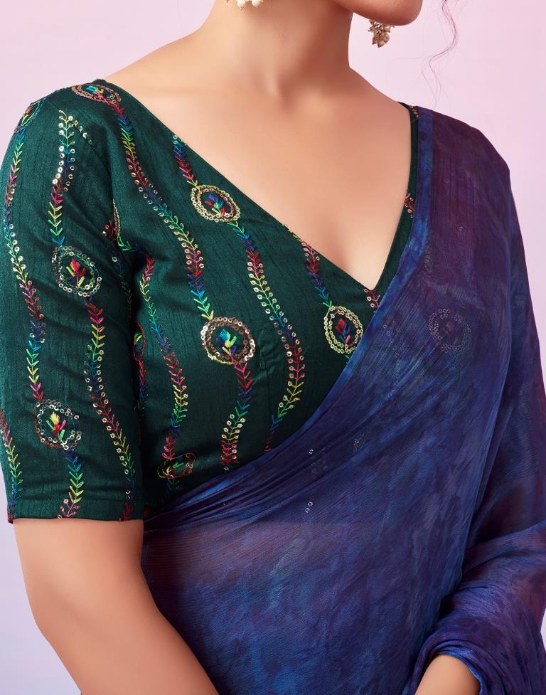 Ready to Wear Blue Chiffon Printed Saree