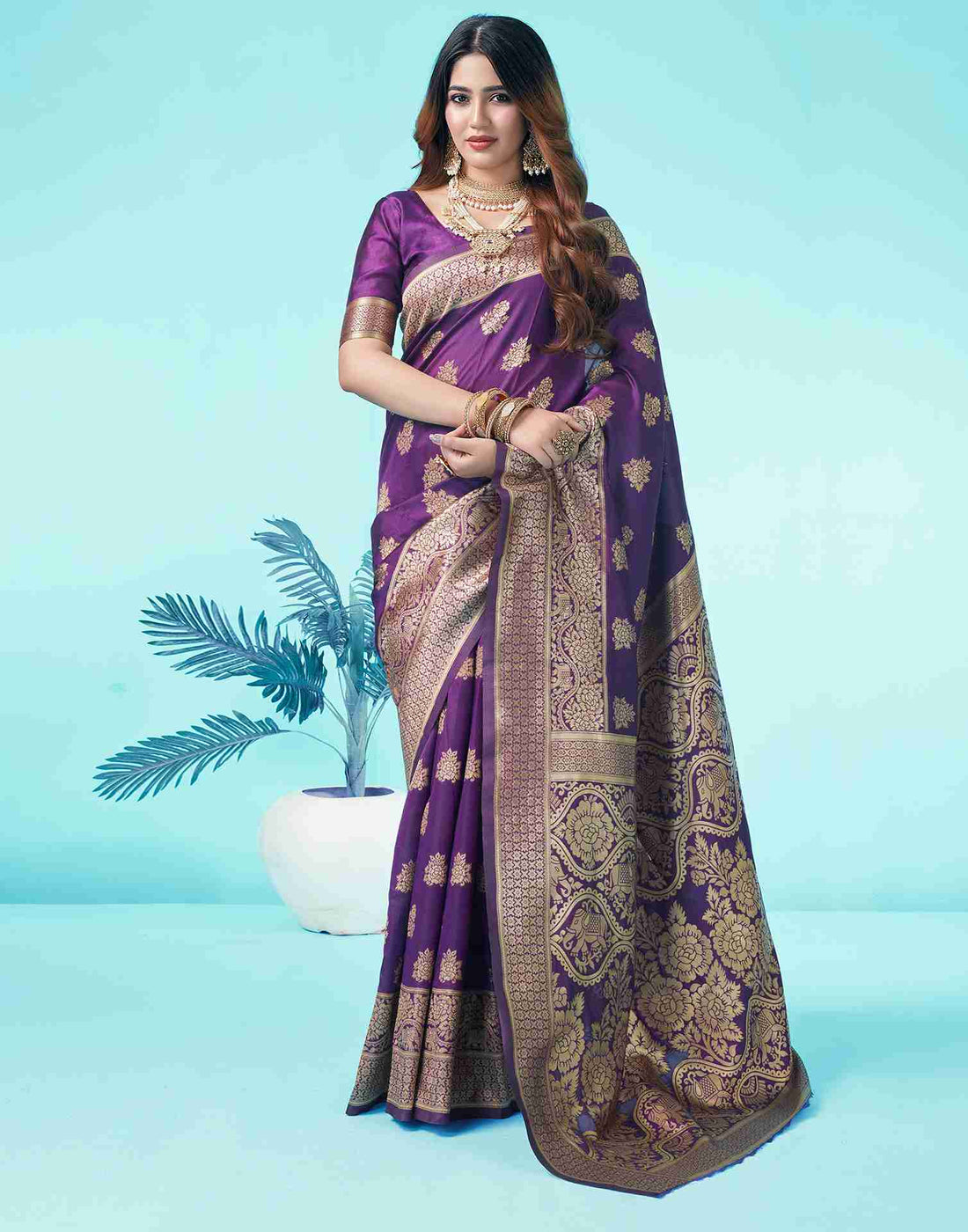 Dark Purple Banarasi Silk Saree